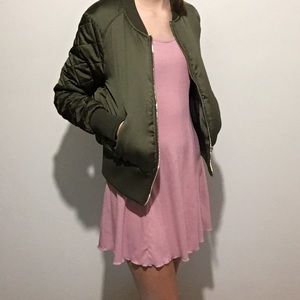 Dark Green Quilted Bomber Jacket
